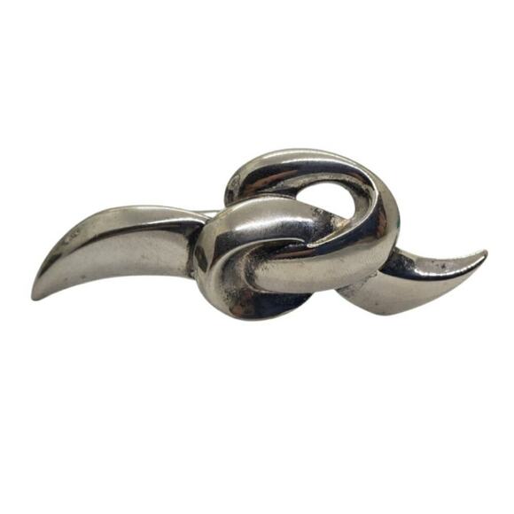 Vintage Givenchy Love Knot Brooch Signed 1970s Designer Silver Metal Pin - Picture 1 of 10